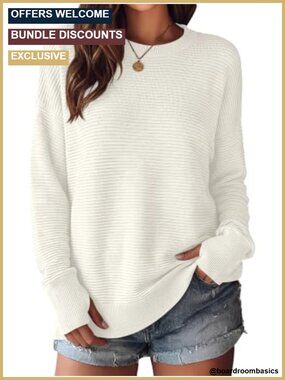 Women Long Sleeve Ribbed Knit Sweater Crew Neck Thumb Holes Pullover